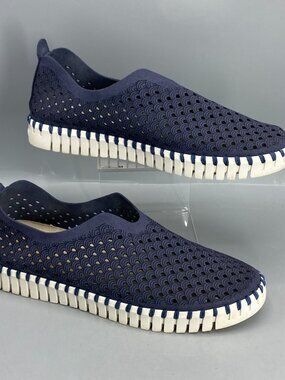 Ilse Jacobsen Tulip Flats Women 7 Blue Modern Laser Cut Slip On Sneakers Comfort